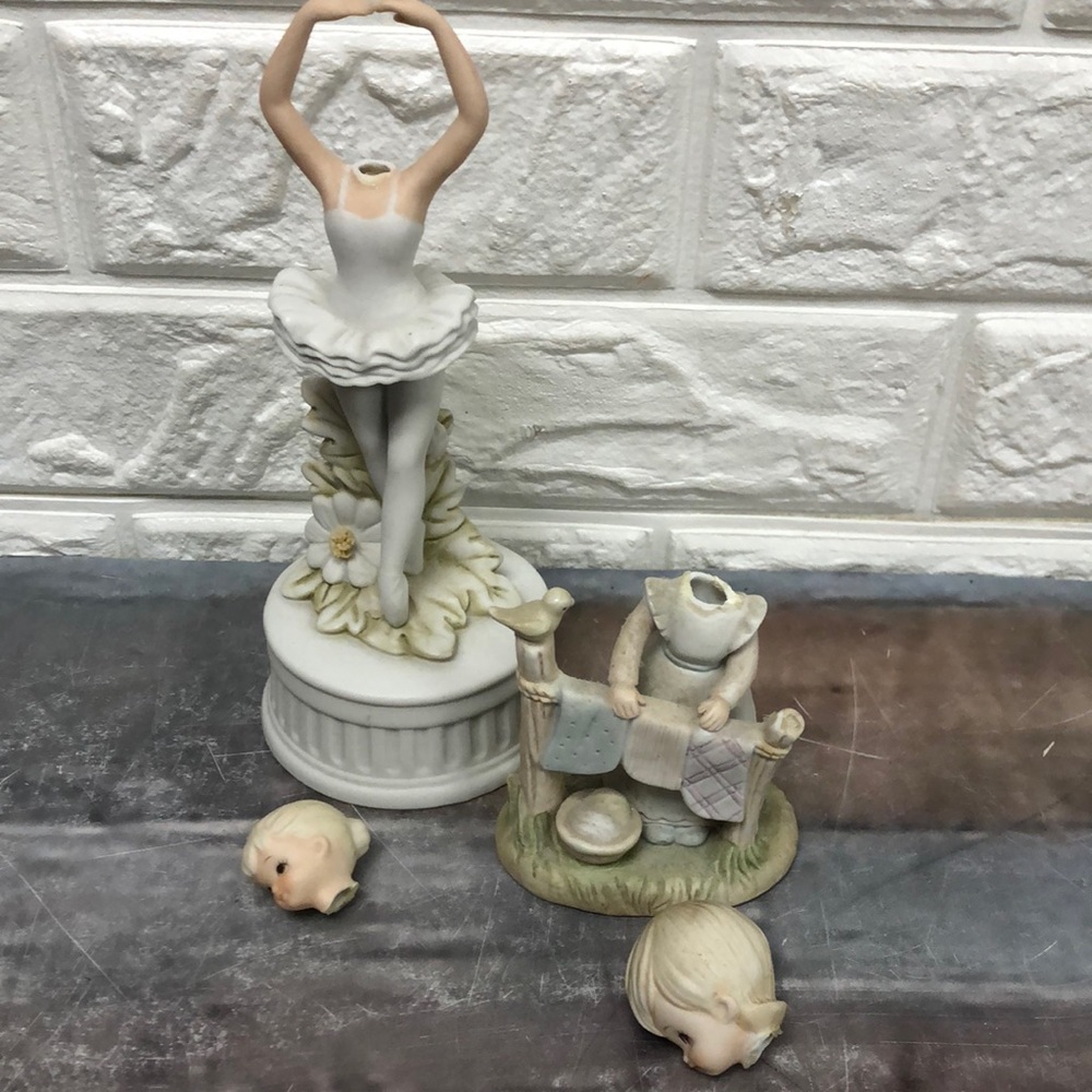 Broken head Lefton porcelain figurines ballerina & Lord Bless our Work